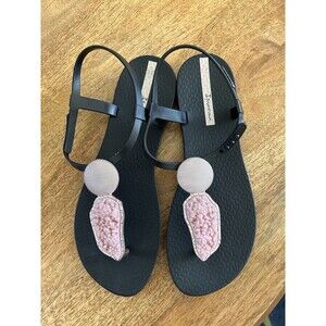 Ipanema Lux Crystal Sandals Faux Rose Quarts US Size 7 Grendene Black Brazil